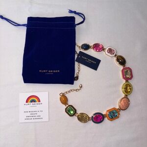 Kurt Geiger London Multi Gem Statement Necklace Gold Tone